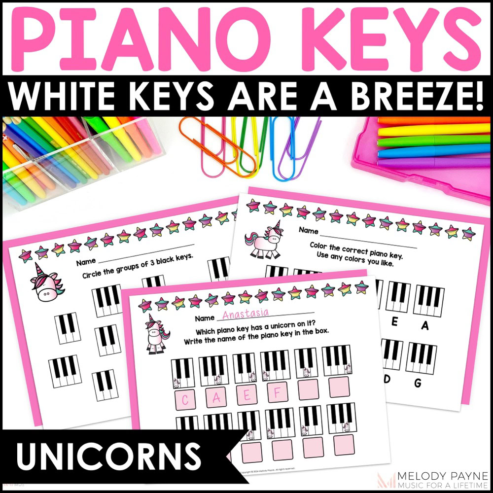 White Piano Keys Music Worksheets & Activities - Unicorn Piano Keys Are A Breeze