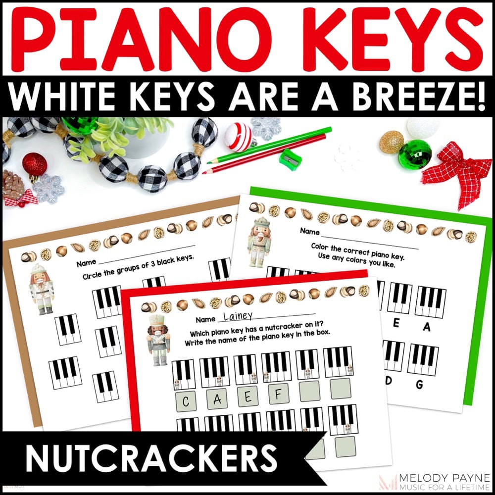 Nutcracker Piano Keys Are A Breeze - Christmas Piano Keyboard Music Worksheets