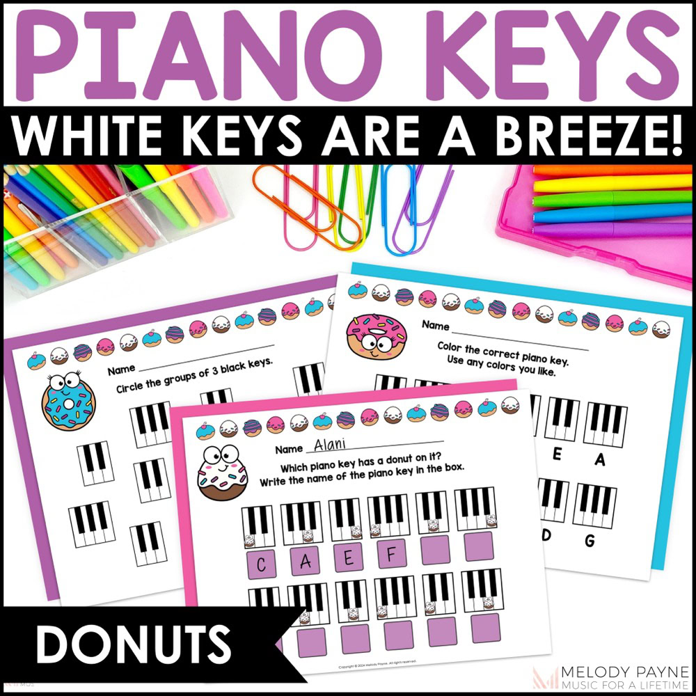 Piano Keyboard Music Worksheets - Donut Piano Keys Are A Breeze - Beginner Piano