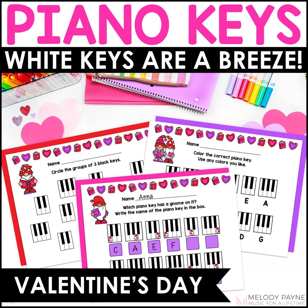Valentine Piano Keys Are A Breeze - Gnome Piano Keyboard Worksheets