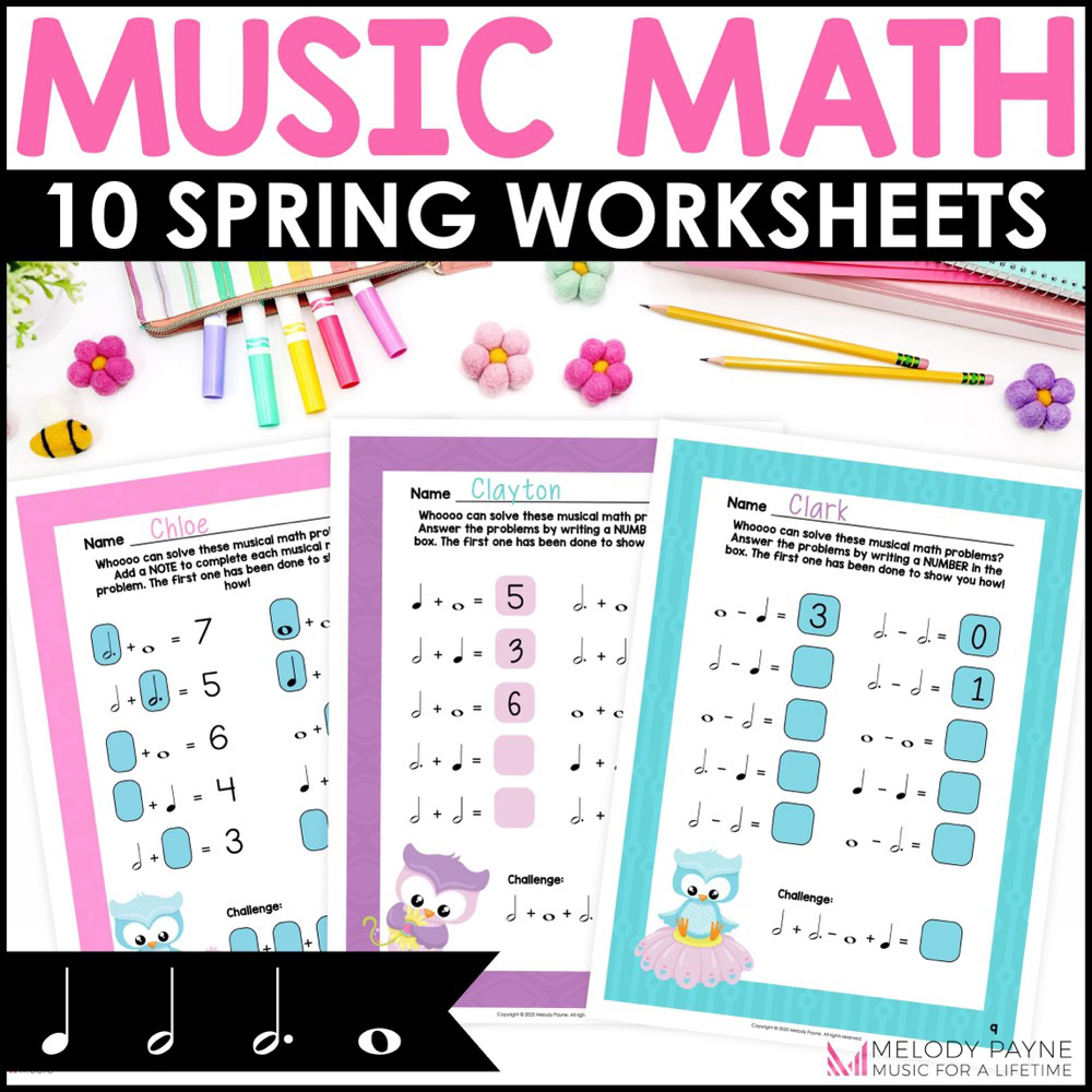 Spring Music Math Rhythm Worksheets - Music Math is a Hoot! Note Values