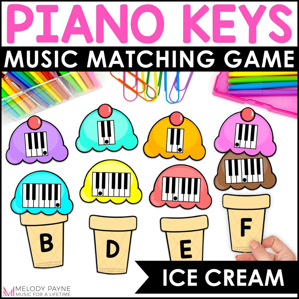 Beginning Piano Keys Matching Game for Summer - Ice Cream Keyboard Music Match