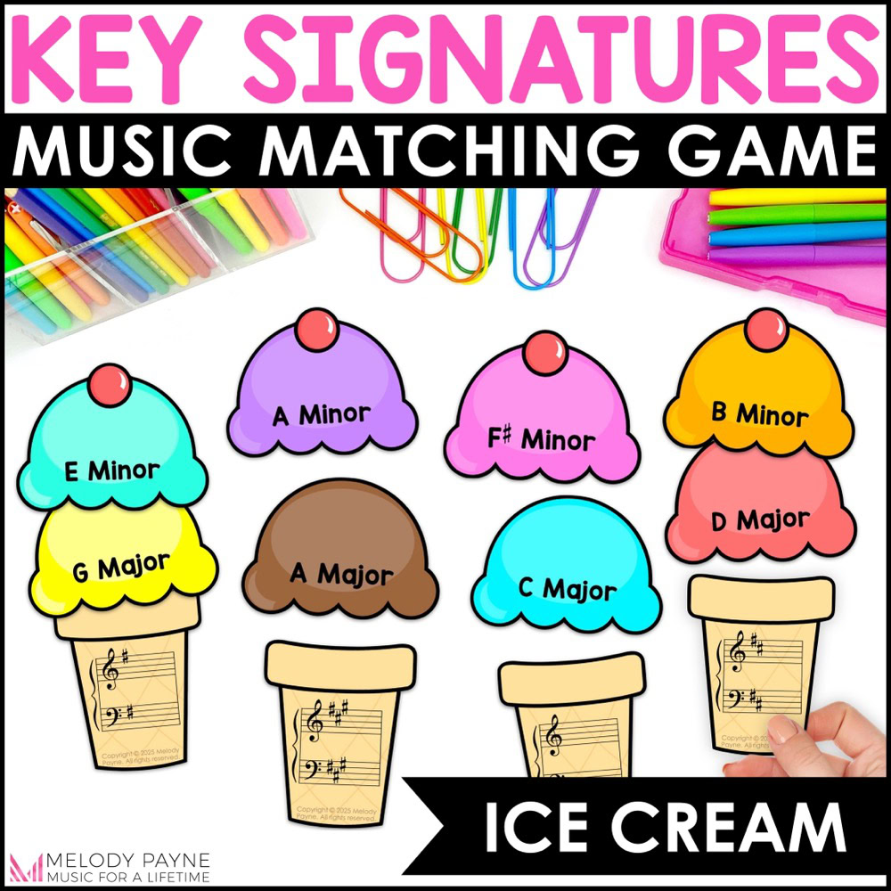 Major & Minor Key Signatures Matching Game for Summer Piano & Music - Ice Cream