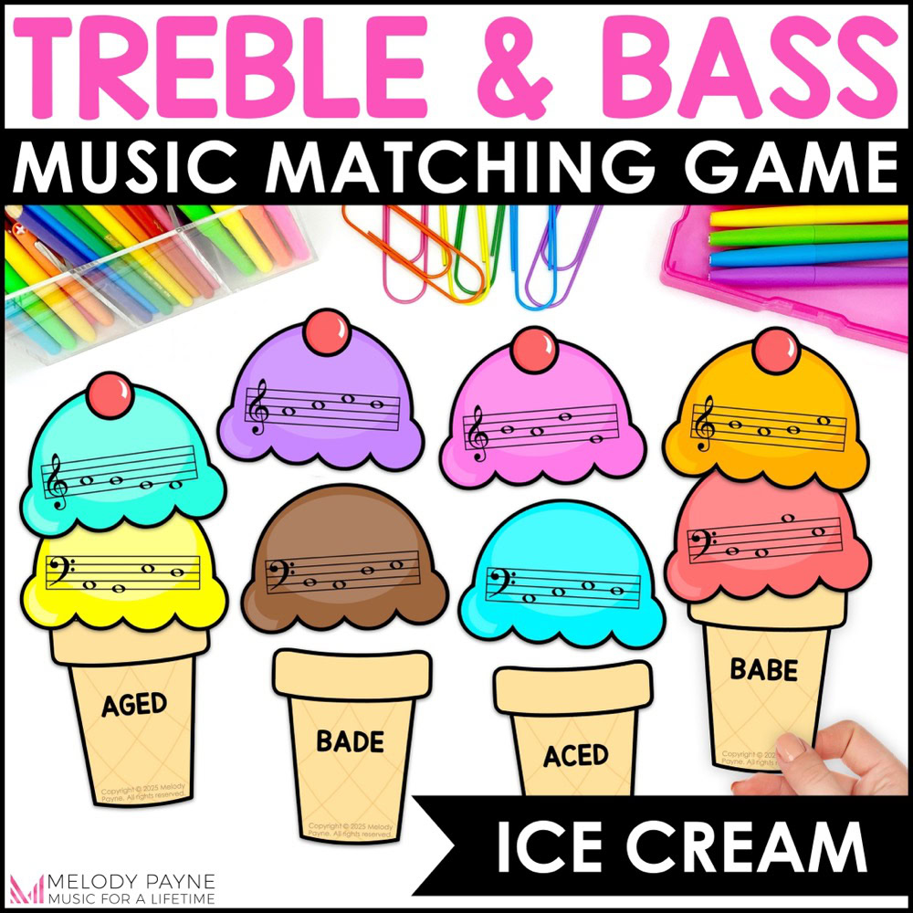 Treble and Bass Clef Note Reading Game for Summer - Ice Cream Music Match