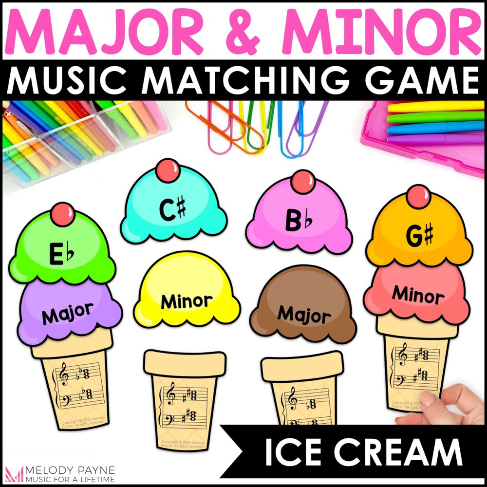 Major and Minor Root Position Chords Ice Cream Music Matching Game for Summer