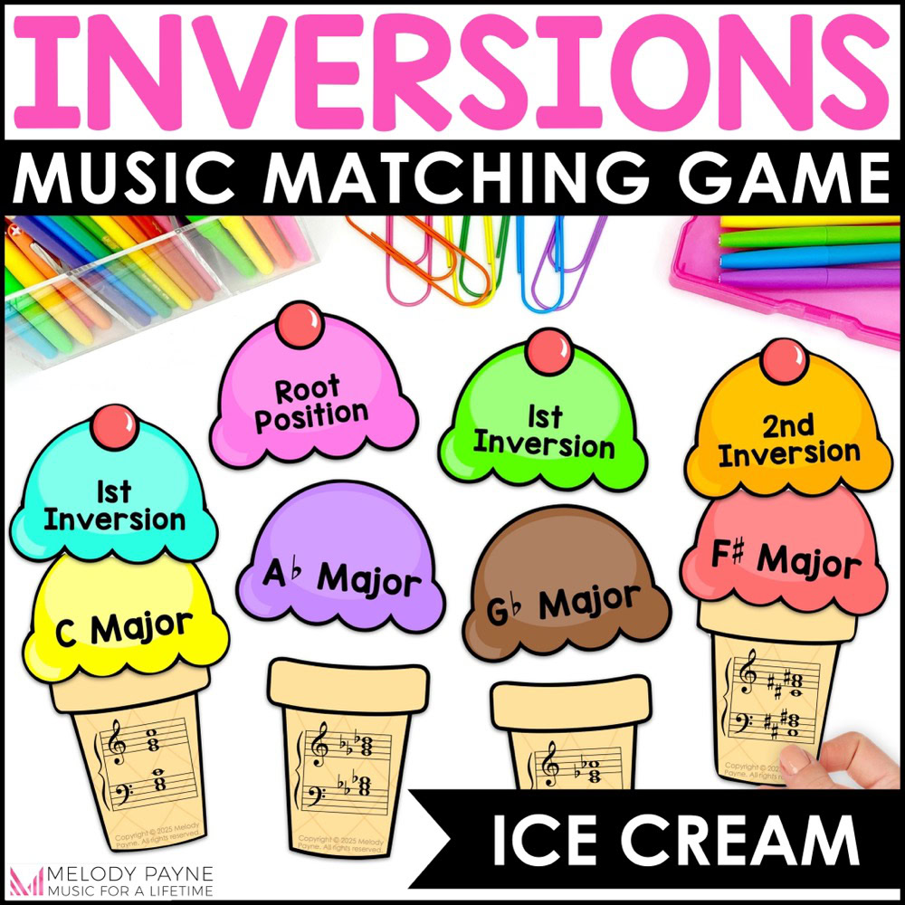 Major Chords and Inversions Ice Cream Music Matching Game for Summer Piano