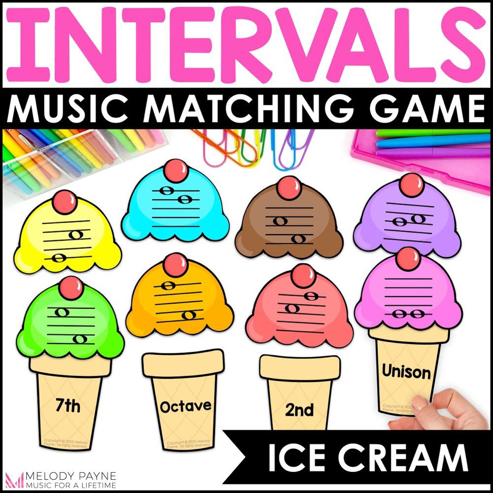 Melodic Intervals Matching Game - Summer Ice Cream Unison to Octave Music Game