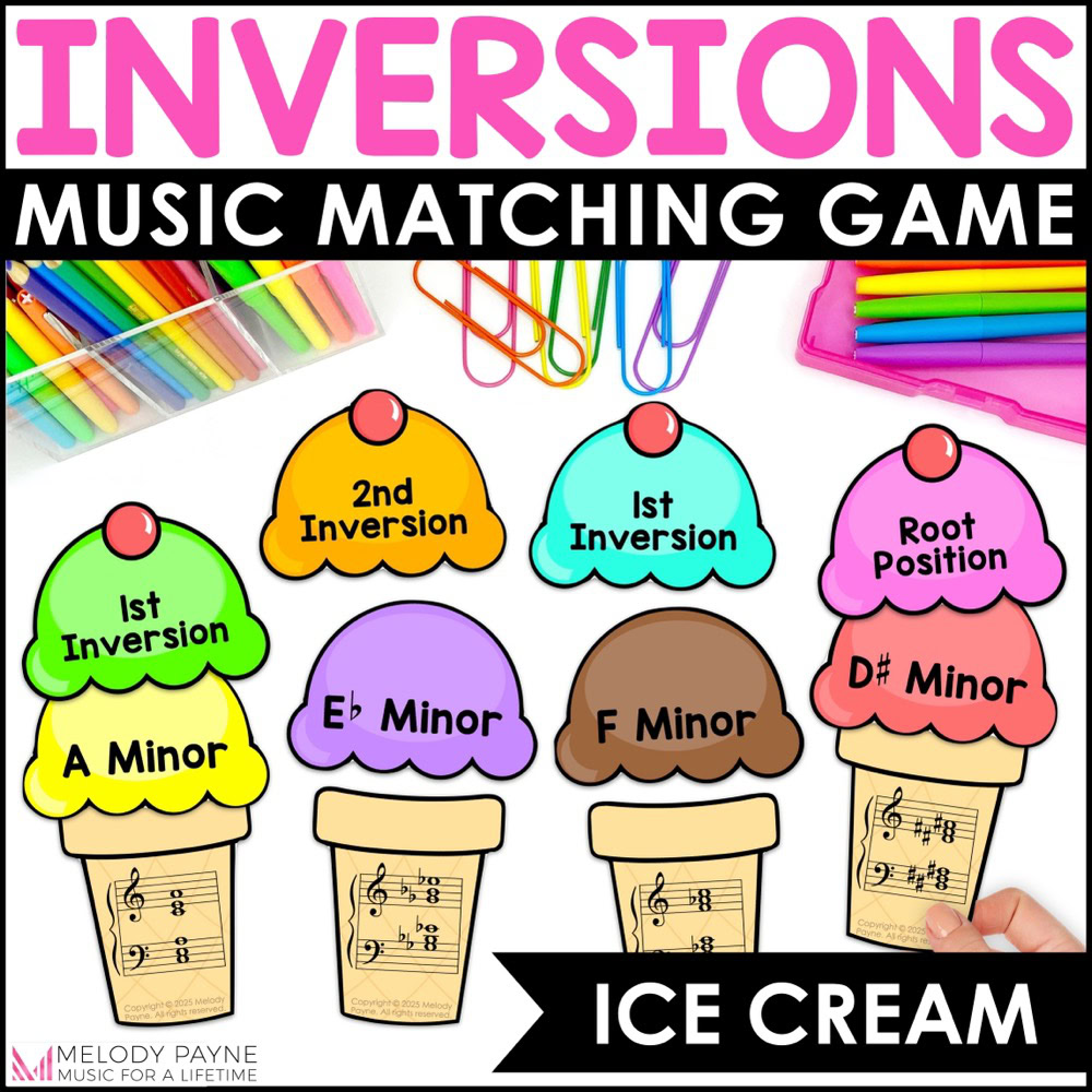 Minor Chords and Inversions Ice Cream Music Matching Game for Summer Piano