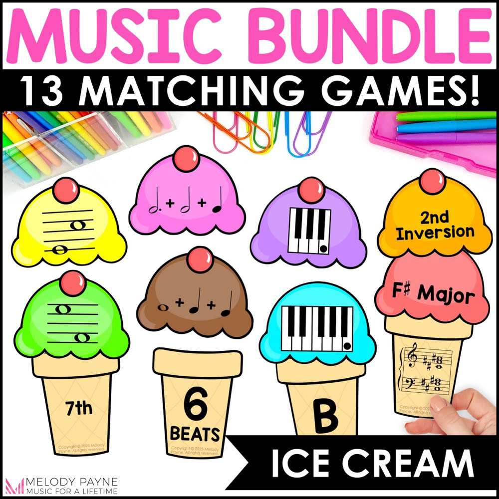 Summer Music Games Bundle - Ice Cream Note Reading, Rhythm, Symbols, & More!