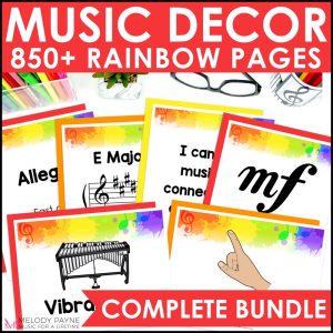 Superstar Rainbow Music Classroom Decor Bundle - Symbols, Solfege, Rules Posters and More!