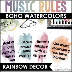 Music Rules and Expectations Posters - Boho Watercolor Music Classroom Decor