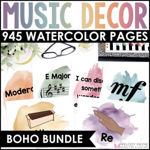 Music Classroom Decor Bundle - Boho Watercolor Symbols, Solfege, Rules Posters with Research-Backed Colors