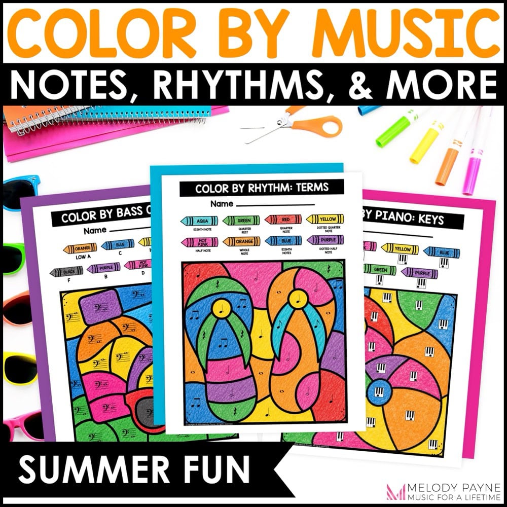 Summer Color by Music Coloring Pages - Notes, Symbols, Rhythms, Dynamics, & More