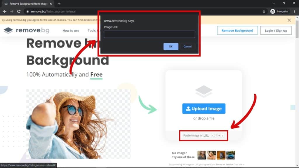 Ushobora no gushyira ifoto muri remove.bg ukoresheje link