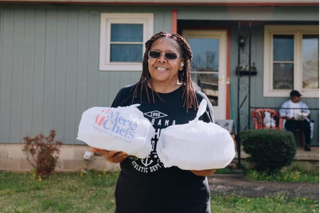 Tornado victim receiving Mercy Chefs meals for her family in Tennessee