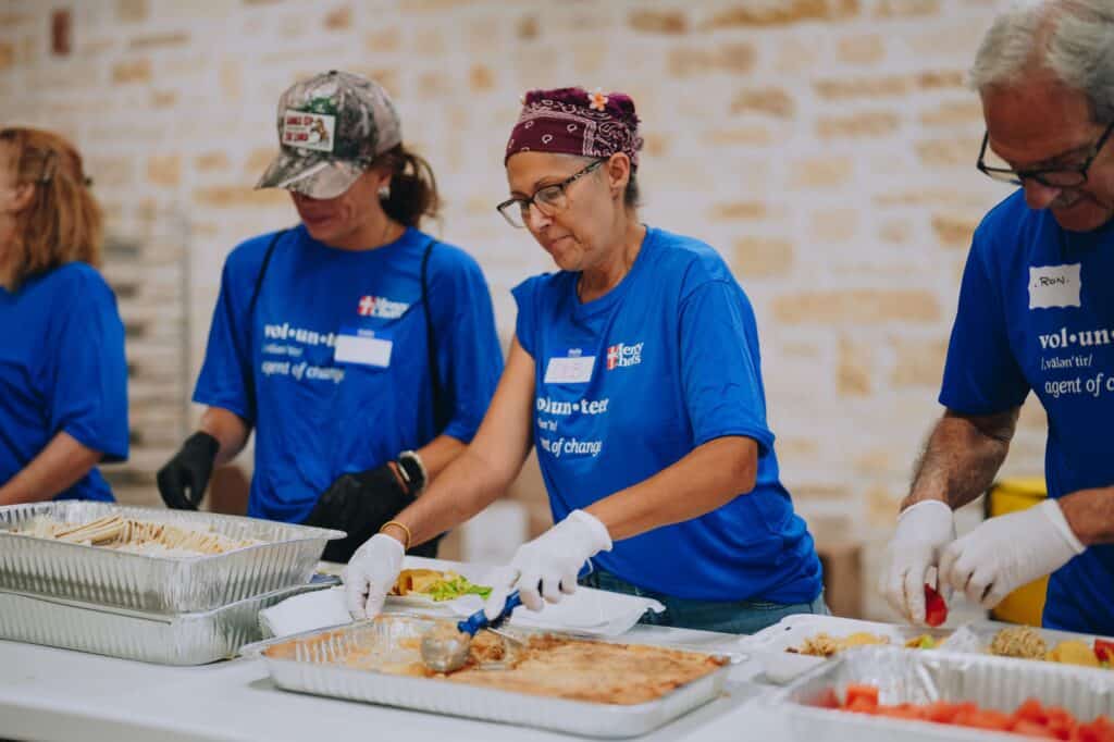 Volunteers in Kerr County, TX, serving hot meals for flood victims
