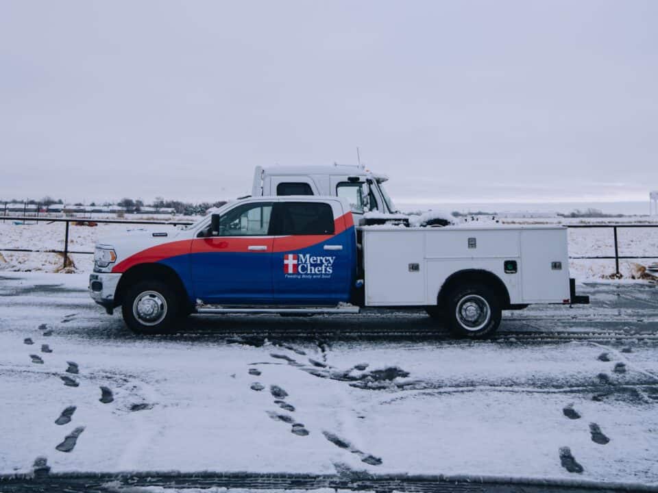 A Mercy Chefs tow vehicle