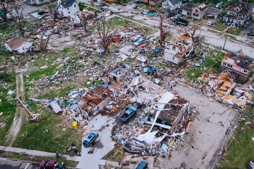Aerial footage of tornado damage in Wisconsin
