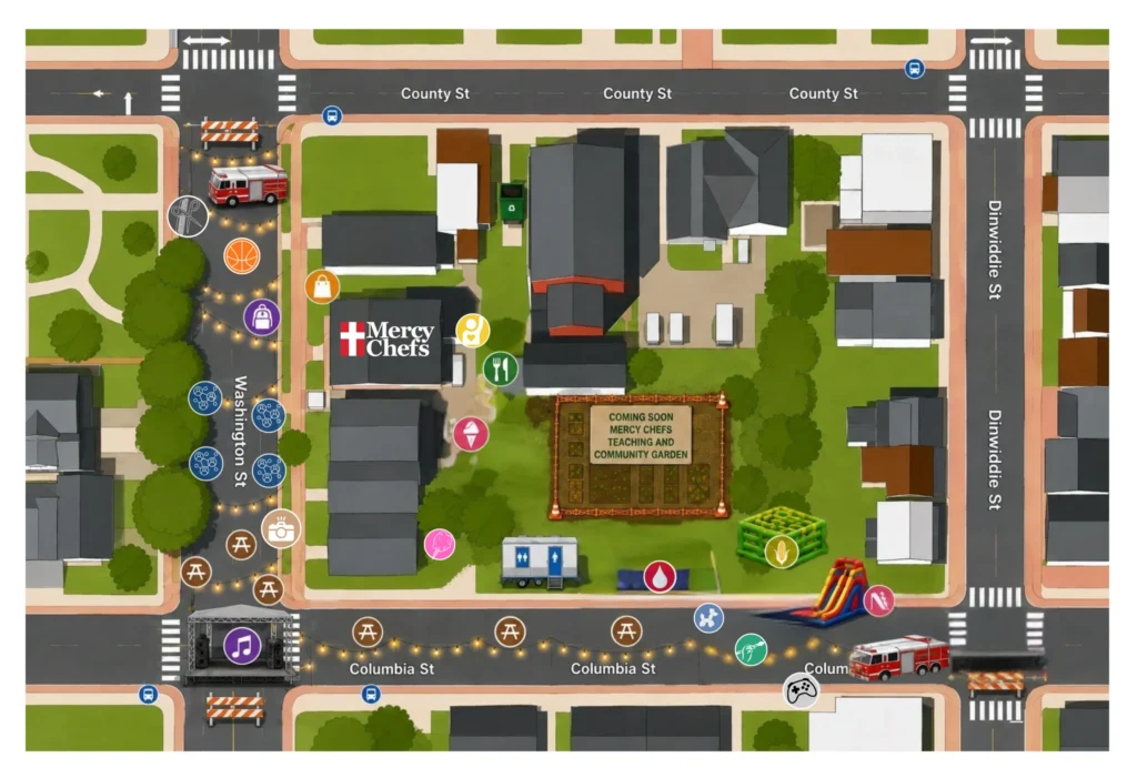 Mercy Chefs' Back to School Block Party map