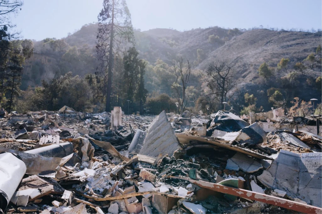 Rubble and debris left be wildfires