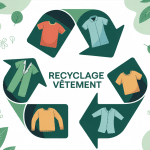 Illustration recyclage vetement et seconde vie