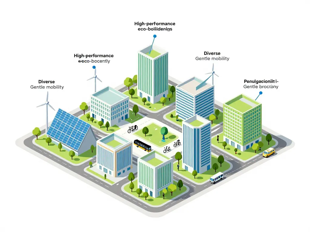 Ville du futur écologique Bèdes diagramme mobilité douce énergie bâtiments