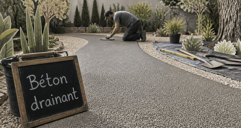 béton drainant prix m2 allée jardin fraîchement posée