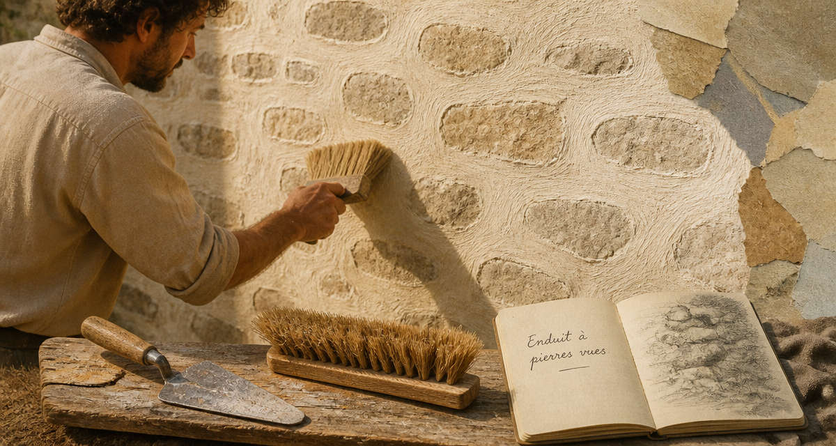 enduit pierre vue mur ancien brossage artisan