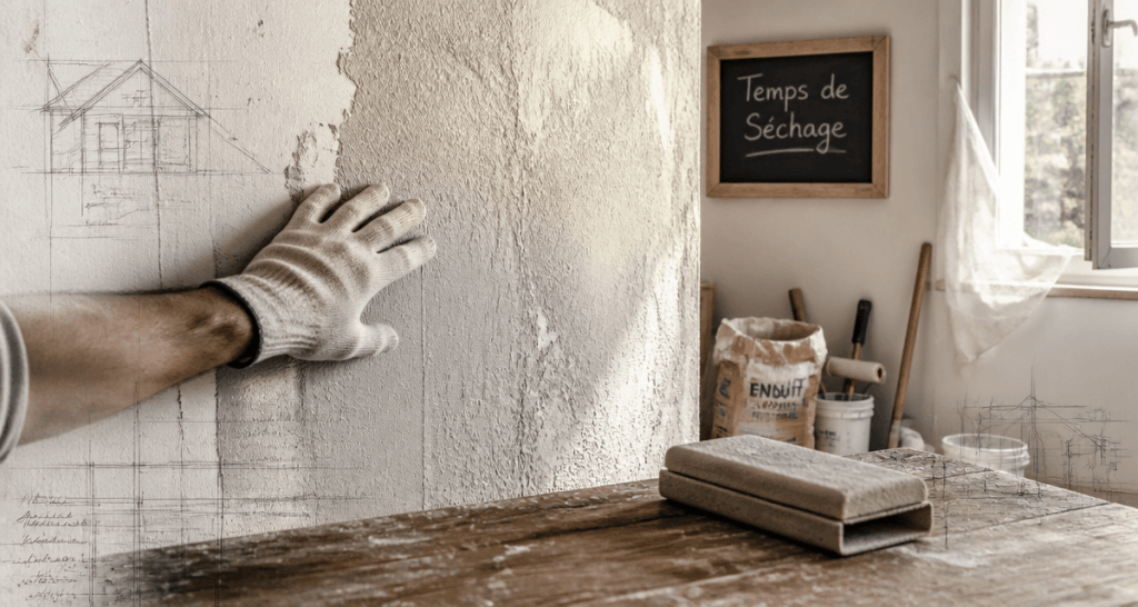temps séchage enduit lissage avant ponçage mur en séchage