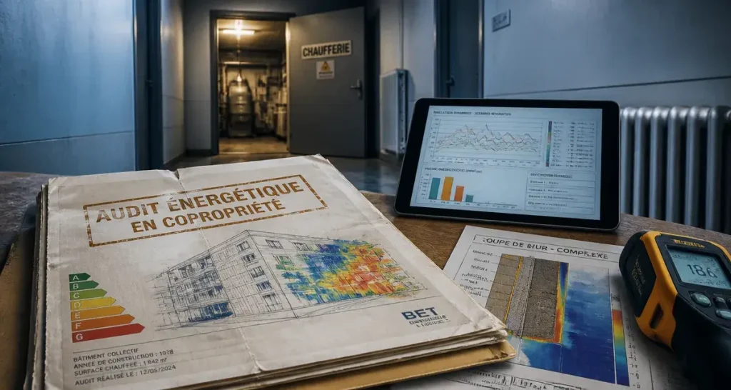 Audit energetique copropriété sur document, plans thermiques et aides travaux