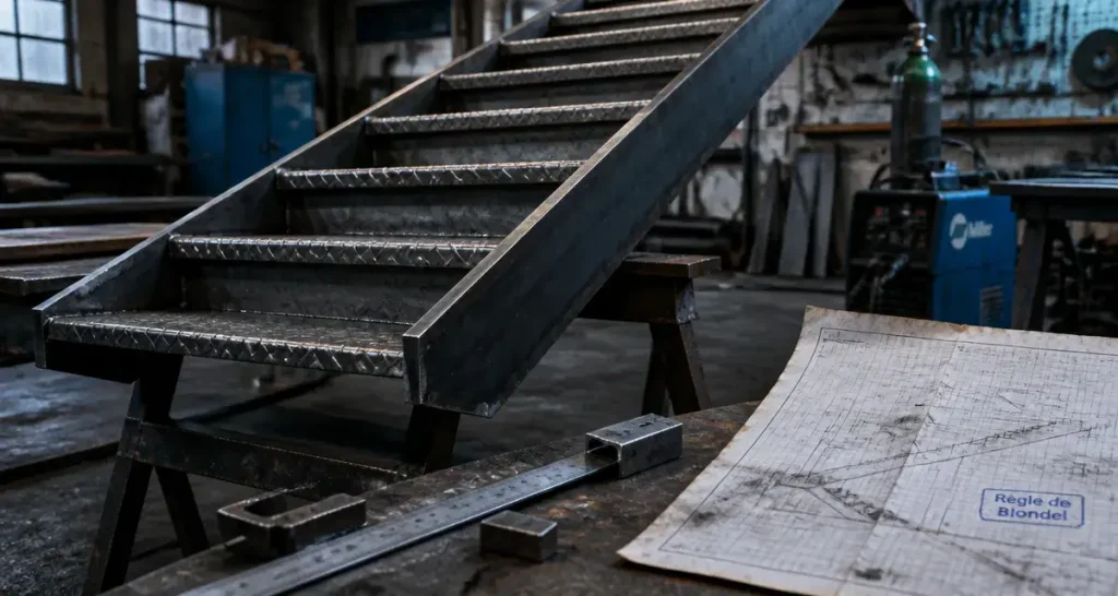 Fabriquer un escalier en metal : châssis acier et marches antidérapantes