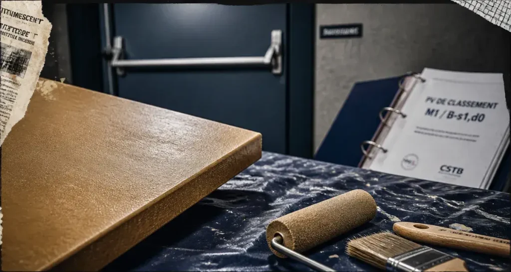 Materiaux ignifuge : MDF traité ignifuge et porte coupe-feu M1/B-s1,d0