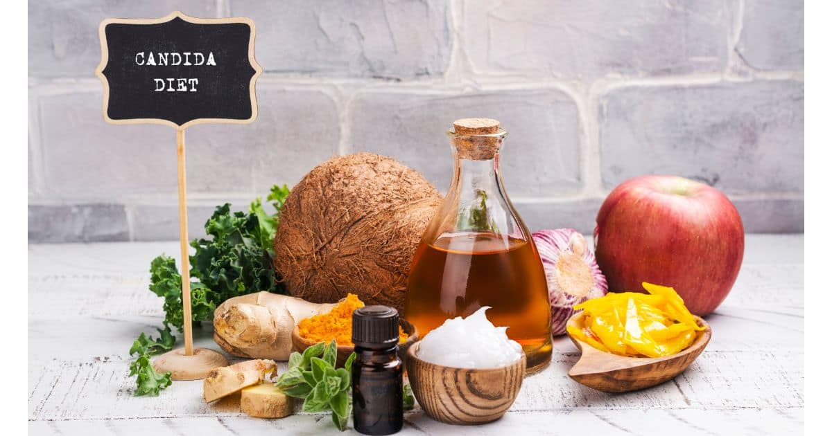 Anti candida diet including coconut, olive oil, ginger, turmeric and garlic.