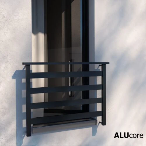 ALUcore - zewnętrzna balustrada balkonowa z aluminium, czarna, nowoczesny design - ogrodzenie Metal-Serwis Obrzycko.