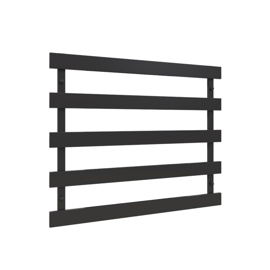 Panel ogrodzeniowy z czarnymi poziomymi deskami, idealny do nowoczesnych systemów ogrodzeniowych.