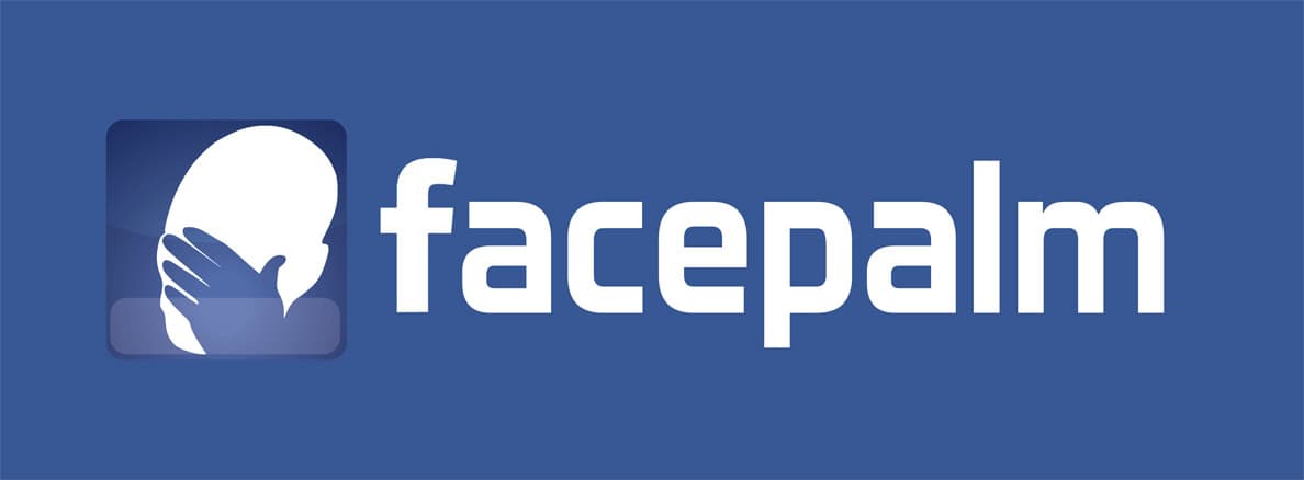 Facepalm logo featuring a hand covering a face on a blue background.