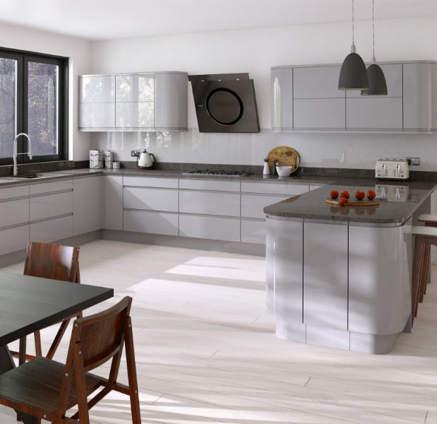 Handleless grey kitchen design Larissa handleless kitchen grey