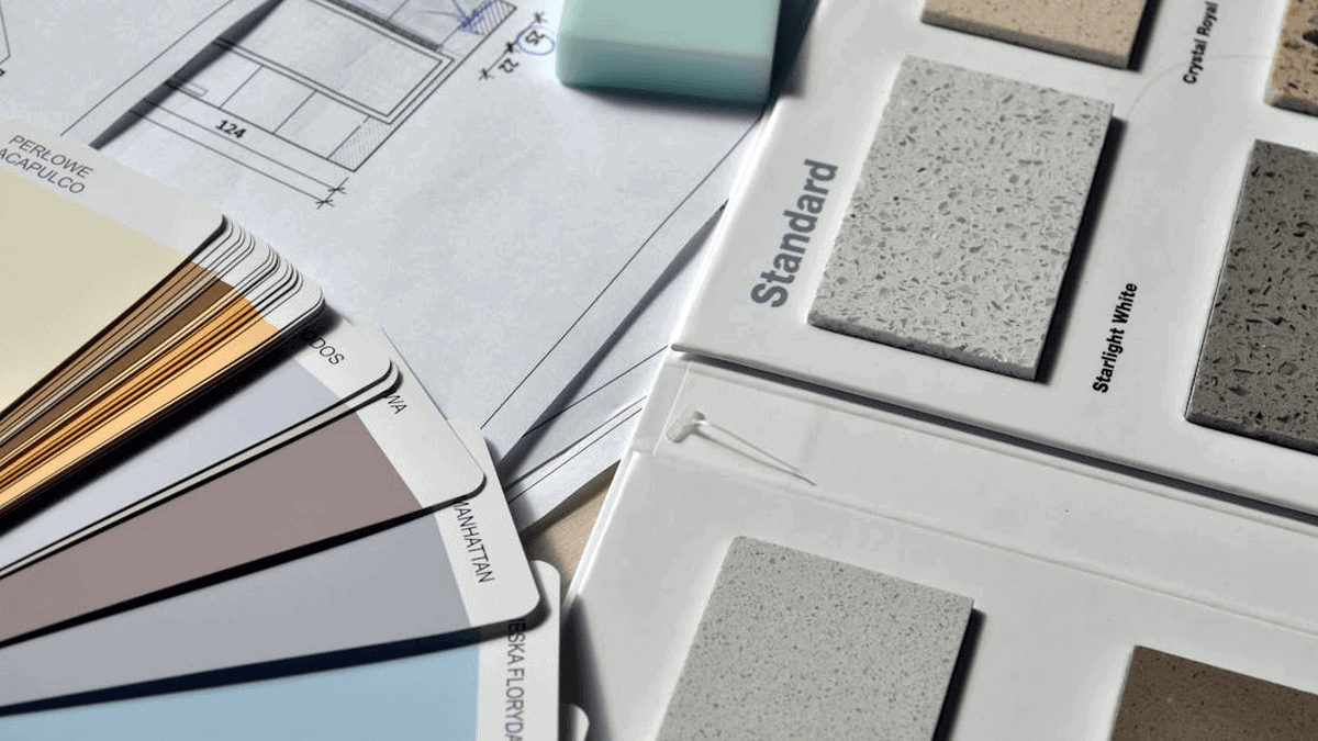 Sample construction materials and color swatches for building projects at MHP.
