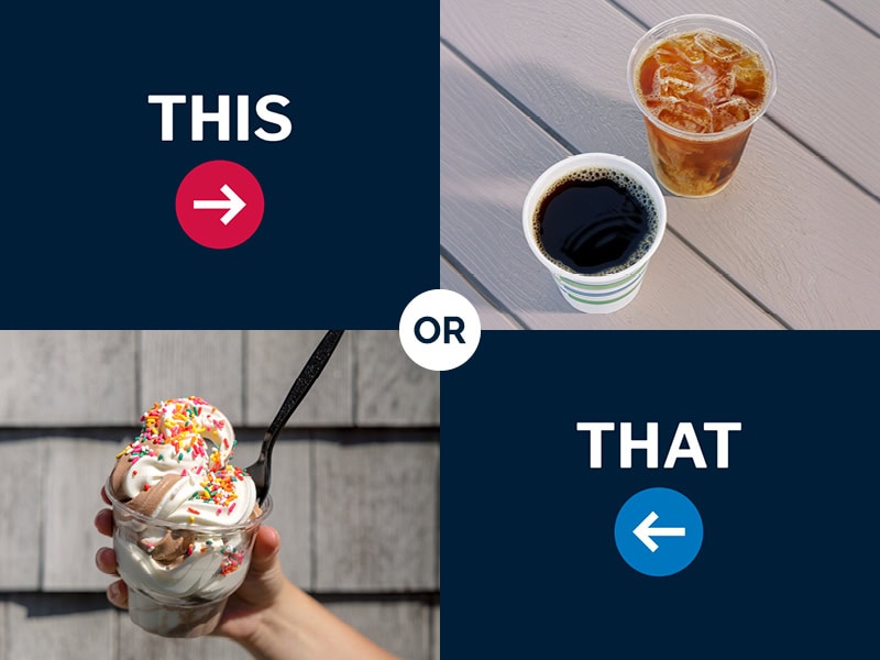 Comparison of iced coffee and ice cream sundae at Michael's Harborside.