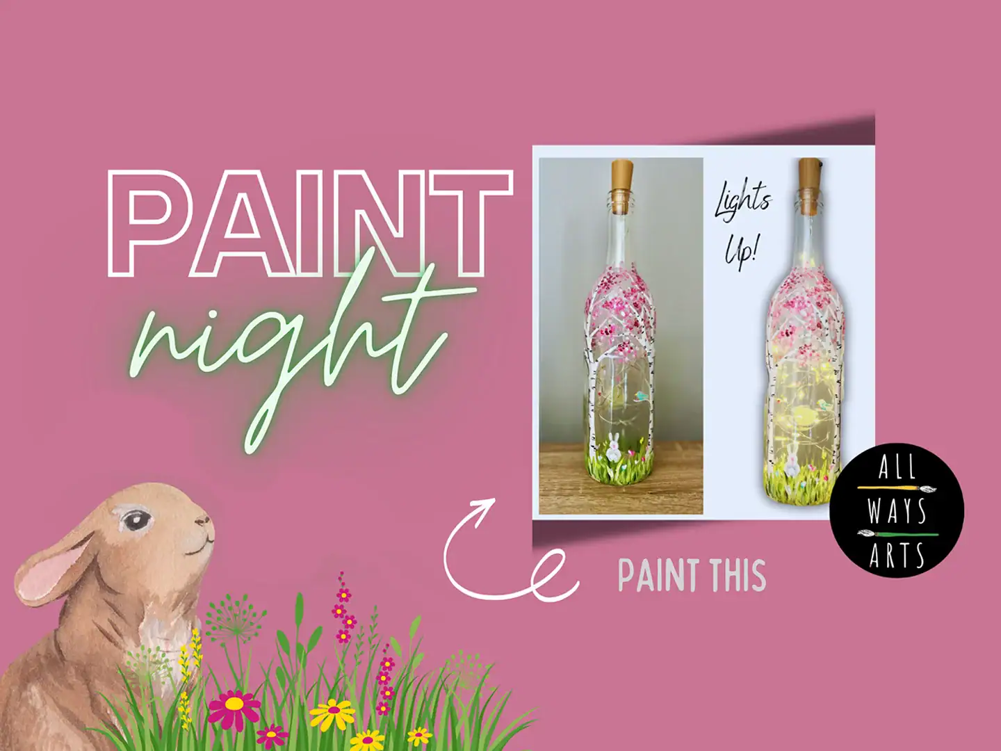 Decorative glass bottles with painted floral designs and LED lights inside.