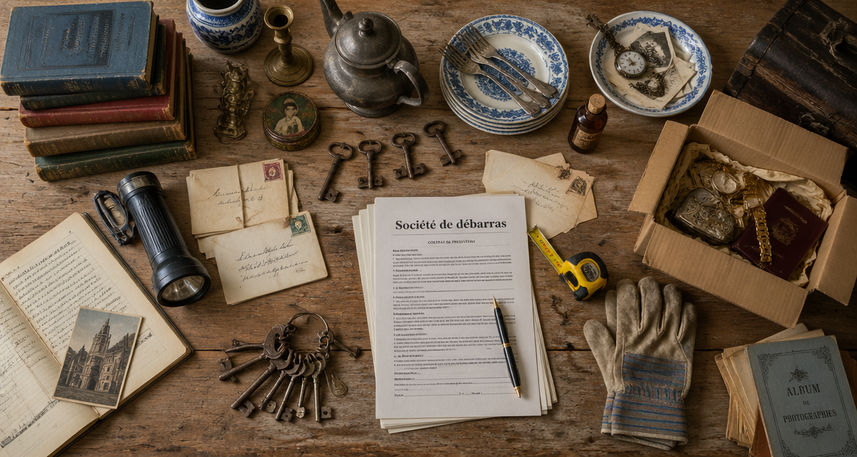 société de débarras table objets triés