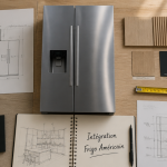 comment intégrer un frigo américain dans une cuisine, vue flat-lay moderne