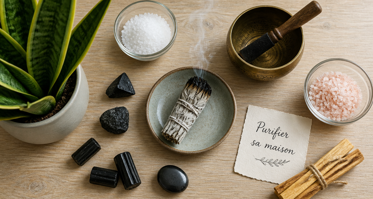 comment purifier sa maison des mauvaises ondes avec sauge, sel, pierres et bol tibétain