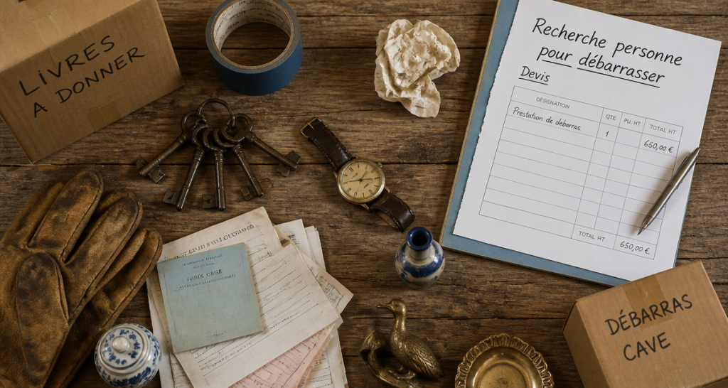 Recherche personne pour débarrasser, objets de débarras sur table
