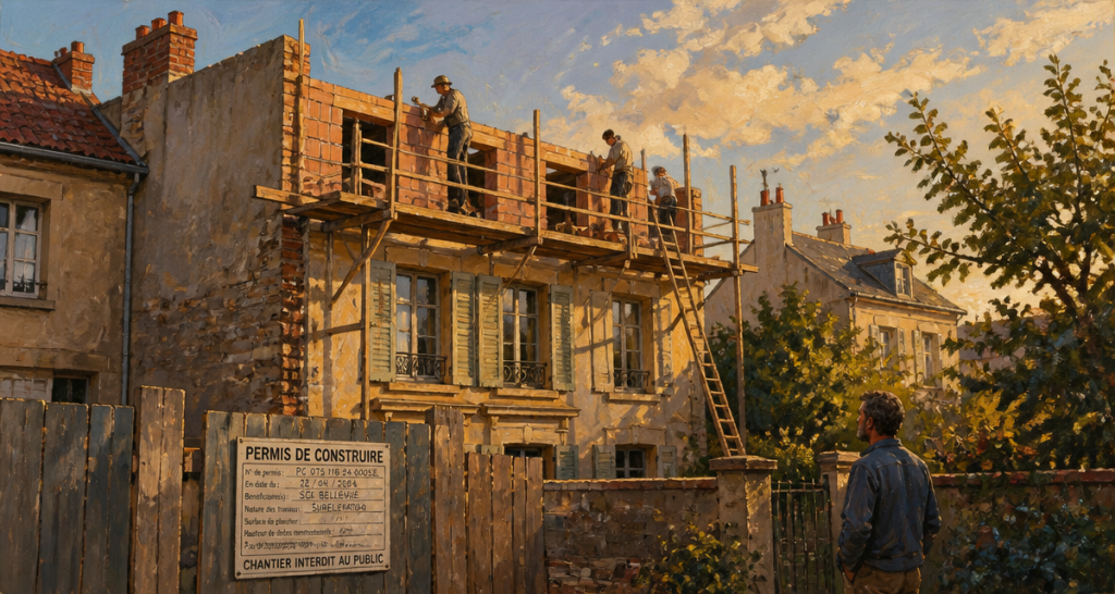 surélévation maison et voisinage, chantier sur toit, permis de construire