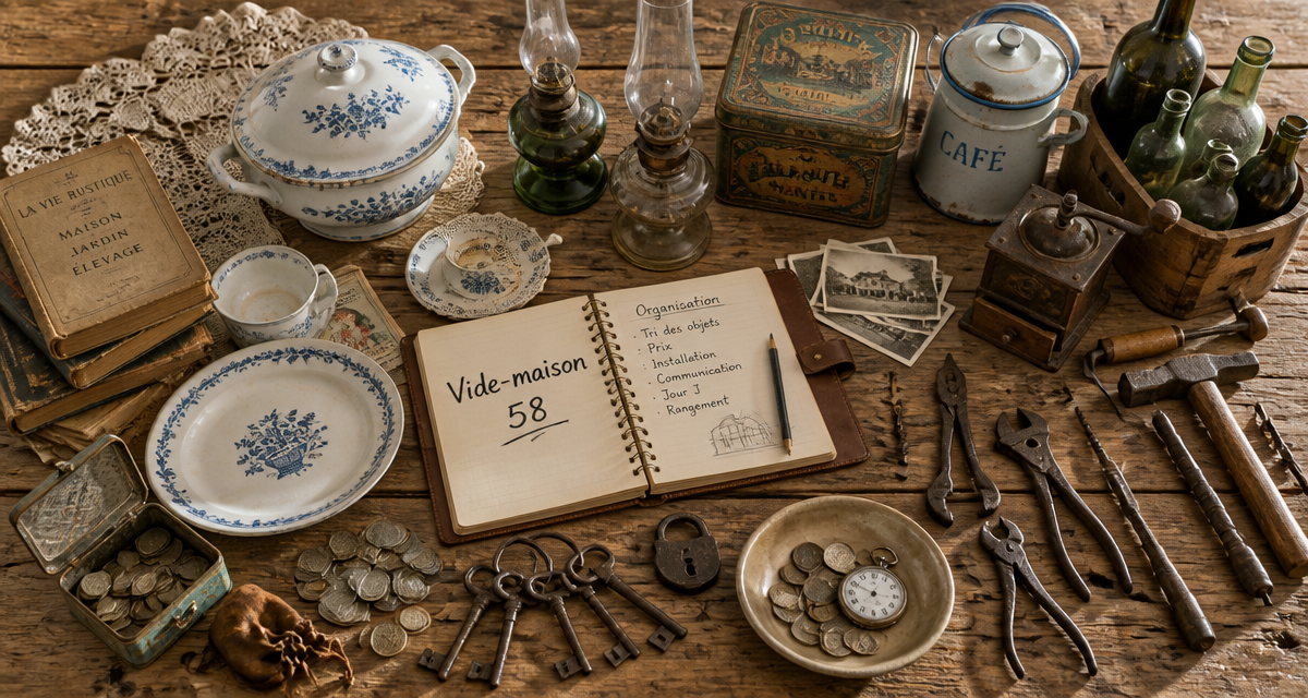 vide maison 58 table brocante objets anciens