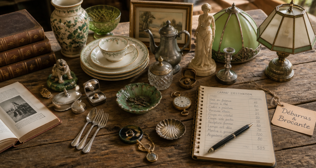 brocanteur vide maison table objets anciens