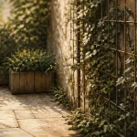 Cache mur extérieur avec treillis et plantes grimpantes