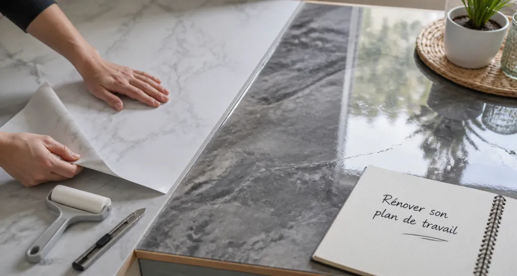 revêtement de plan de travail cuisine en rénovation
