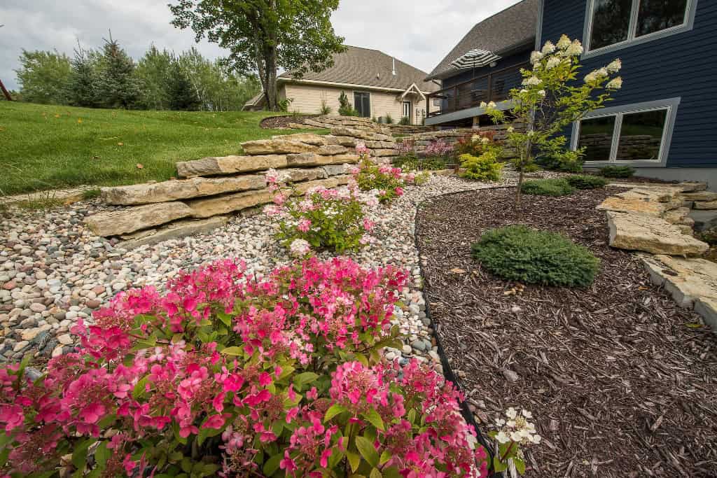 landscaping with various pink flowers 